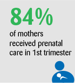 84% of mothers received prenatal care in 1st trimester