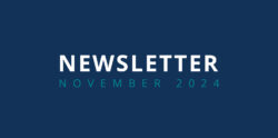 White text NEWSLETTER above teal text NOVEMBER 2024 on a dark blue background.
