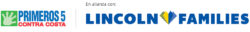 Logos for First 5 Contra Costa featuring a green handprint, and Lincoln Families with a blue and yellow heart, alongside the text En alianza con: above the Lincoln Families logo.