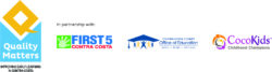 Logos for Quality Matters, First 5 Contra Costa, Contra Costa County Office of Education, and CocoKids, with the text In partnership with: above the partner logos.