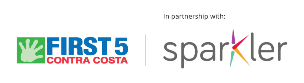 Logos for First 5 Contra Costa and Sparkler, with the text In partnership with above the Sparkler logo.